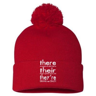 There Their They're Driving Me Crazy English Teacher Pom Pom 12in Knit Beanie