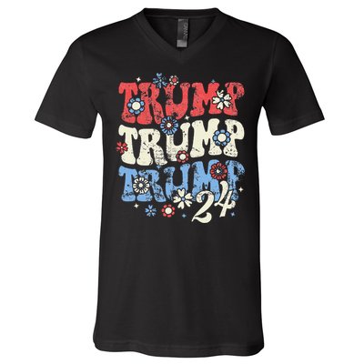 Trump Trump Trump 2024 Retro Groovy V-Neck T-Shirt