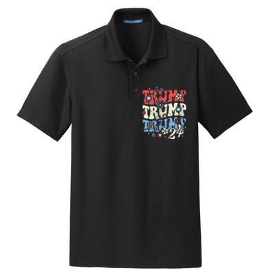 Trump Trump Trump 2024 Retro Groovy Dry Zone Grid Polo