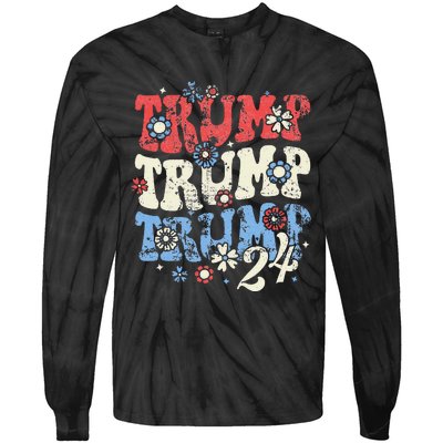 Trump Trump Trump 2024 Retro Groovy Tie-Dye Long Sleeve Shirt