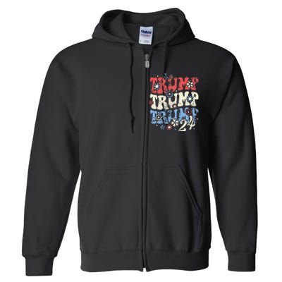 Trump Trump Trump 2024 Retro Groovy Full Zip Hoodie