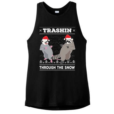 Trashin Through The Snow Garbage Gang Opossum Raccoon Santa Gift Ladies PosiCharge Tri-Blend Wicking Tank