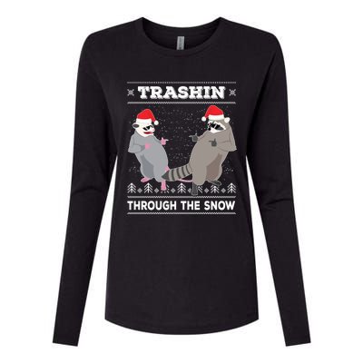 Trashin Through The Snow Garbage Gang Opossum Raccoon Santa Gift Womens Cotton Relaxed Long Sleeve T-Shirt