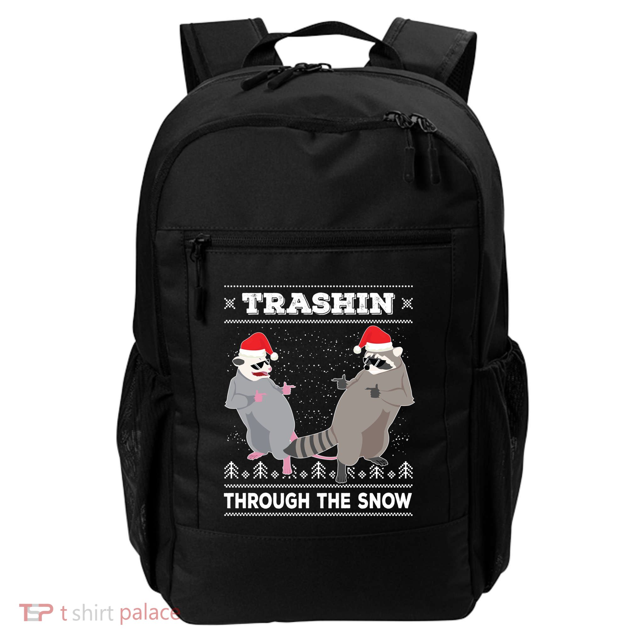 Trashin Through The Snow Garbage Gang Opossum Raccoon Santa Gift Daily Commute Backpack