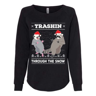 Trashin Through The Snow Garbage Gang Opossum Raccoon Santa Gift Womens California Wash Sweatshirt