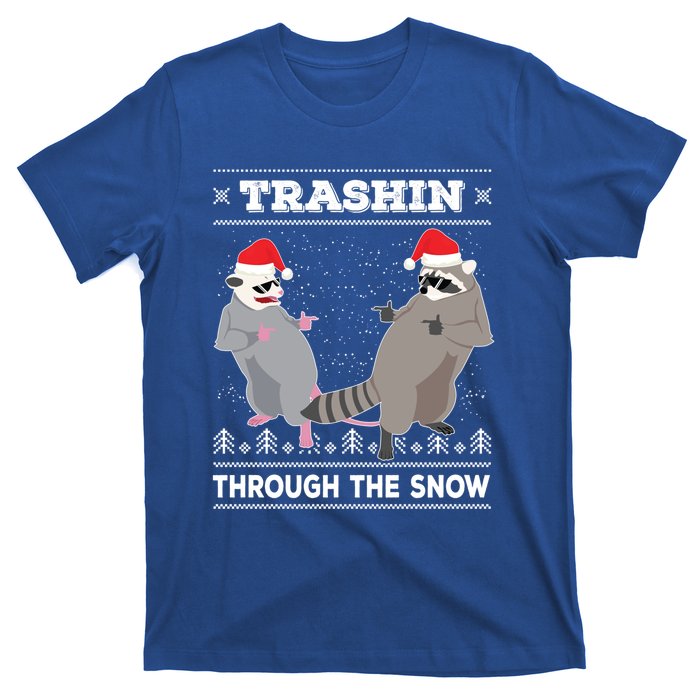 Trashin Through The Snow Garbage Gang Opossum Raccoon Santa Gift T-Shirt