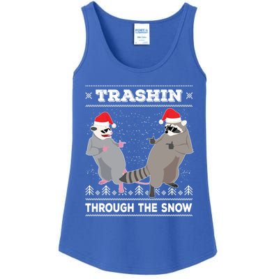 Trashin Through The Snow Garbage Gang Opossum Raccoon Santa Gift Ladies Essential Tank