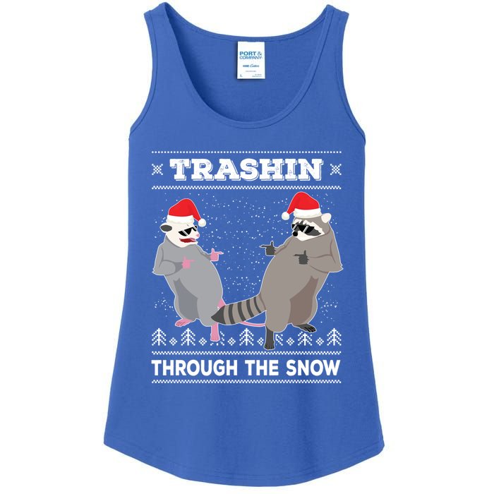 Trashin Through The Snow Garbage Gang Opossum Raccoon Santa Gift Ladies Essential Tank