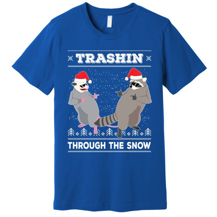 Trashin Through The Snow Garbage Gang Opossum Raccoon Santa Gift Premium T-Shirt