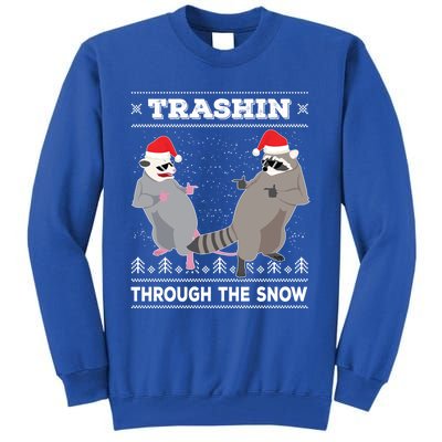 Trashin Through The Snow Garbage Gang Opossum Raccoon Santa Gift Tall Sweatshirt