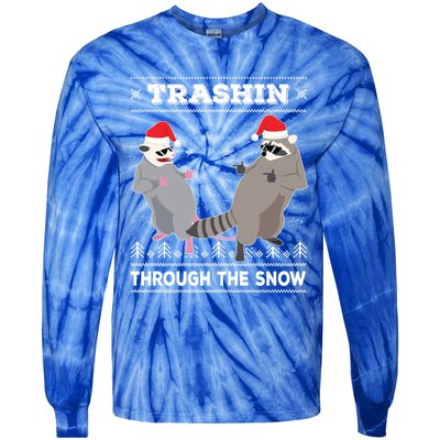 Trashin Through The Snow Garbage Gang Opossum Raccoon Santa Gift Tie-Dye Long Sleeve Shirt