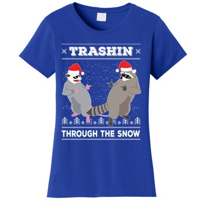 Trashin Through The Snow Garbage Gang Opossum Raccoon Santa Gift Women's T-Shirt