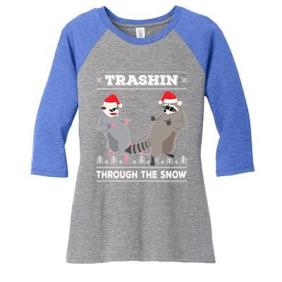 Trashin Through The Snow Garbage Gang Opossum Raccoon Santa Gift Women's Tri-Blend 3/4-Sleeve Raglan Shirt