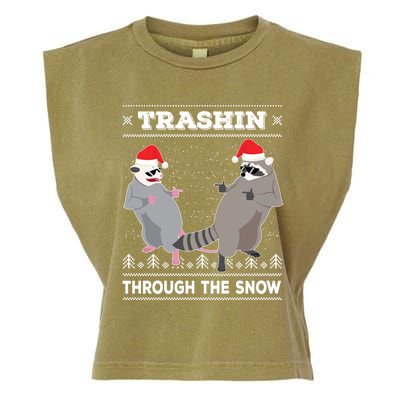 Trashin Through The Snow Garbage Gang Opossum Raccoon Santa Gift Garment-Dyed Women's Muscle Tee