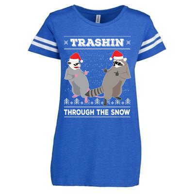 Trashin Through The Snow Garbage Gang Opossum Raccoon Santa Gift Enza Ladies Jersey Football T-Shirt