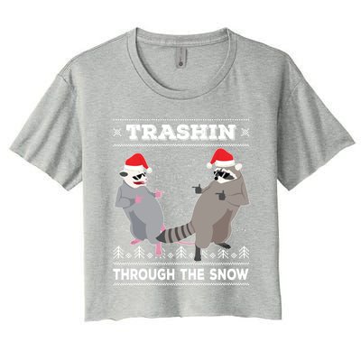 Trashin Through The Snow Garbage Gang Opossum Raccoon Santa Gift Women's Crop Top Tee