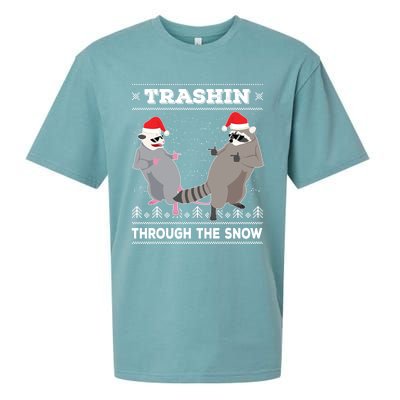 Trashin Through The Snow Garbage Gang Opossum Raccoon Santa Gift Sueded Cloud Jersey T-Shirt