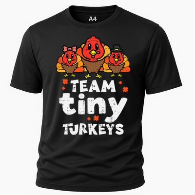 Team Tiny Turkeys Cute Thanksgiving Day Nicu Nurse Teacher Cooling Performance Crew T-Shirt