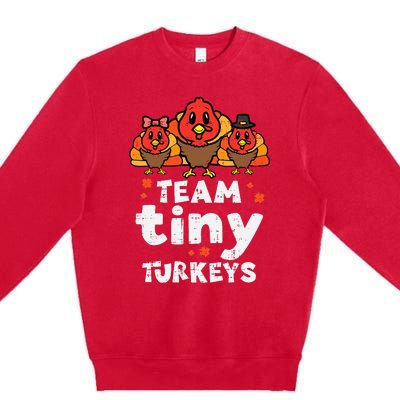 Team Tiny Turkeys Cute Thanksgiving Day Nicu Nurse Teacher Premium Crewneck Sweatshirt