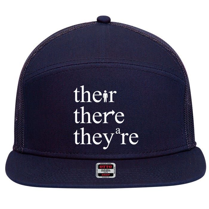There Their They're Funny Grammar 7 Panel Mesh Trucker Snapback Hat