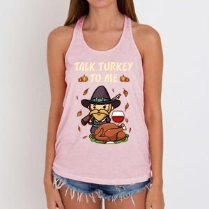 Talk Turkey To Me Funny Thanksgiving Holiday Family Dinner Gift Women's Knotted Racerback Tank