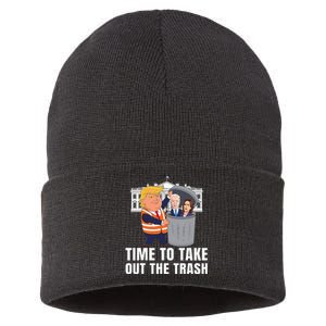 Time To Take Out The Trash Funny Trump Sustainable Knit Beanie