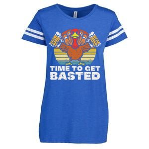 Turkey Time To Get Basted Retro Happy Thanksgiving Funny Funny Enza Ladies Jersey Football T-Shirt