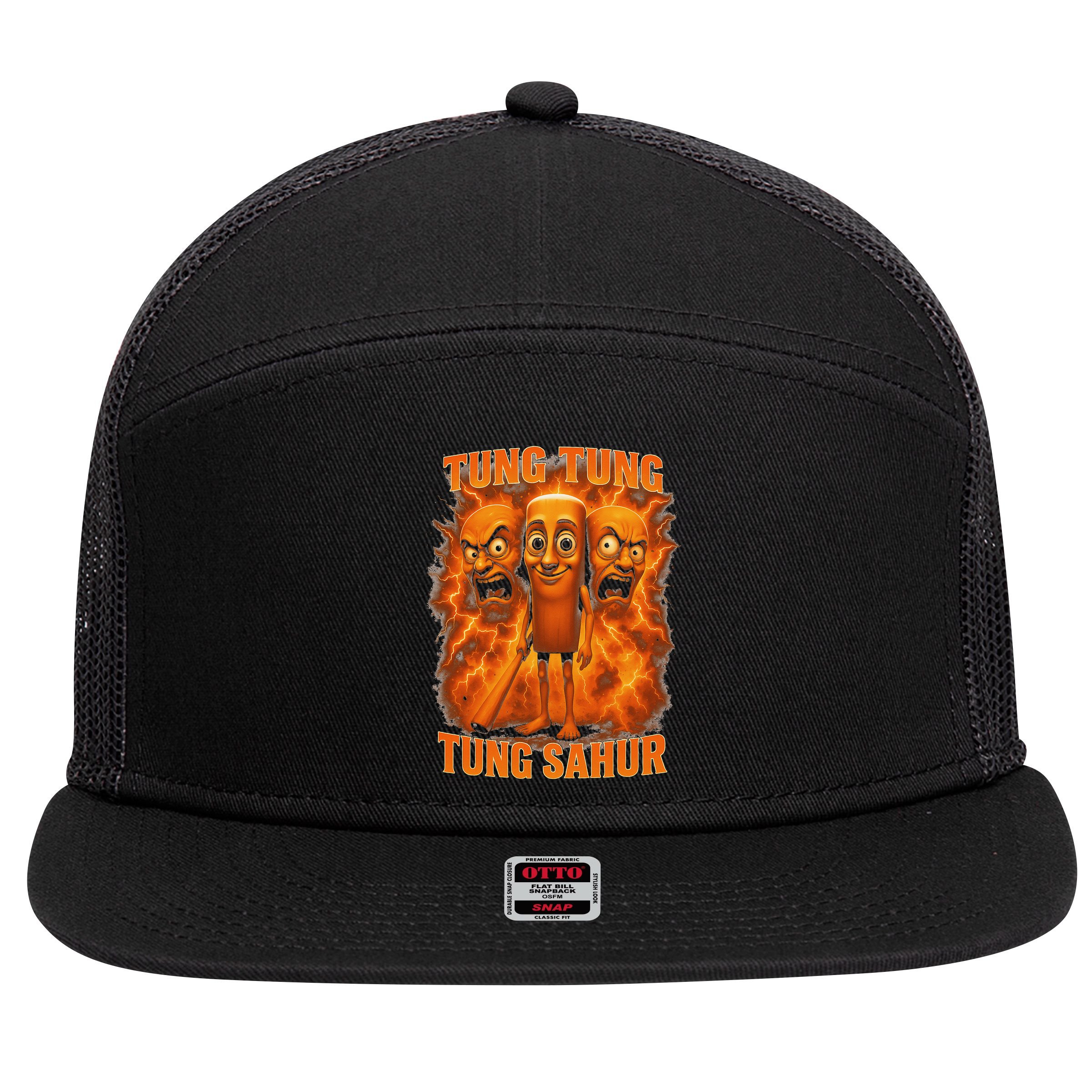 Tung Tung Tung Sahur Italian Brainrot Meme Bootleg Gift 7 Panel Mesh Trucker Snapback Hat