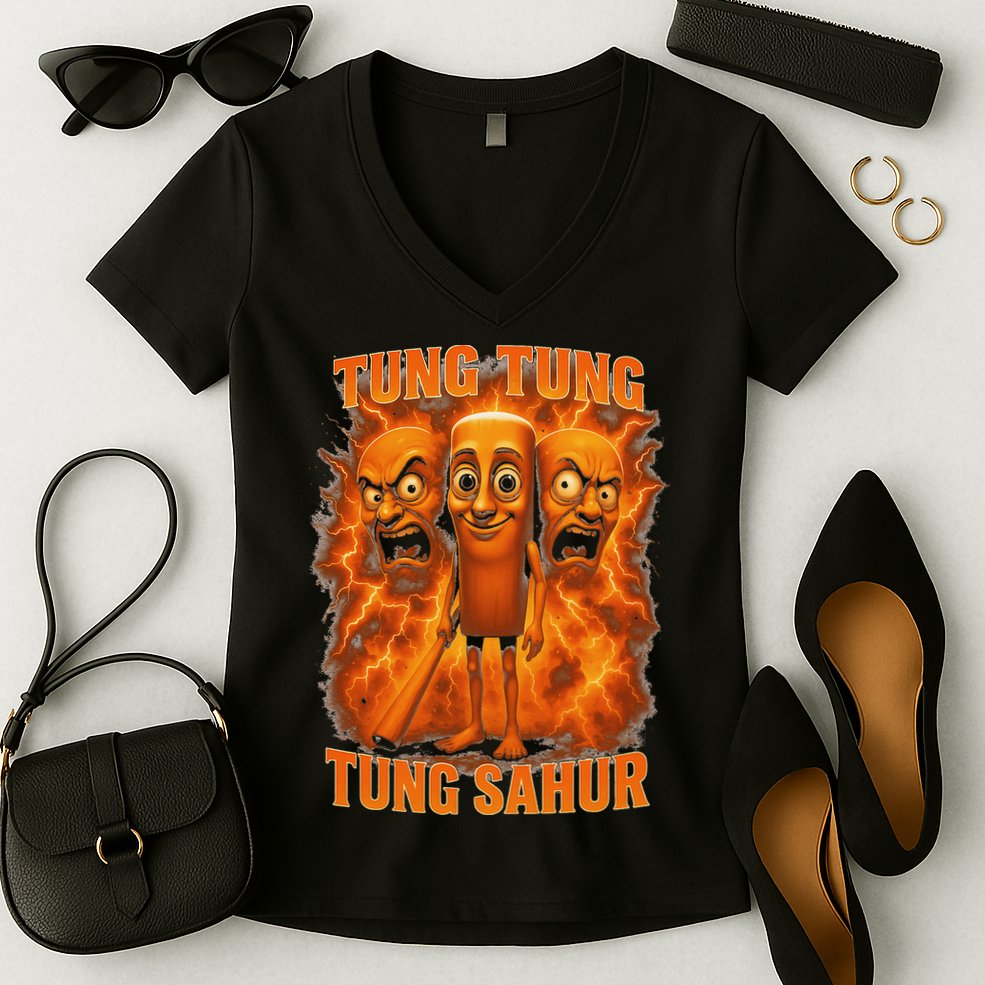 Tung Tung Tung Sahur Italian Brainrot Meme Bootleg Gift Women's V-Neck T-Shirt