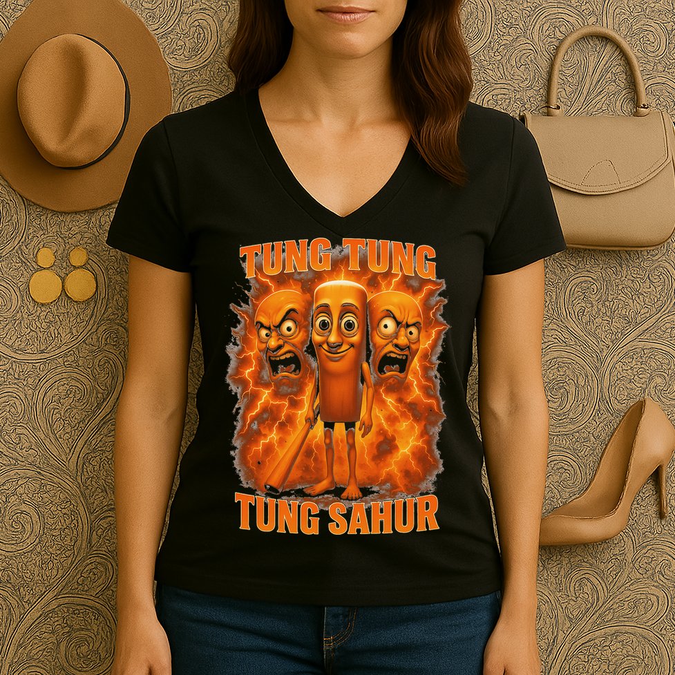 Tung Tung Tung Sahur Italian Brainrot Meme Bootleg Gift Women's V-Neck T-Shirt