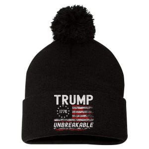 Trump Tougher Than Ever President Donald Trump Us Flag Pom Pom 12in Knit Beanie