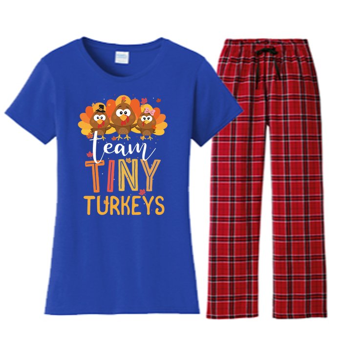 Team Tiny Turkeys Nurse Turkey Thanksgiving Fall Nicu Nurse Gift Women's Flannel Pajama Set