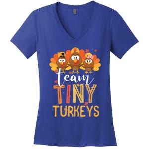 Team Tiny Turkeys Nurse Turkey Thanksgiving Fall Nicu Nurse Gift Women's V-Neck T-Shirt