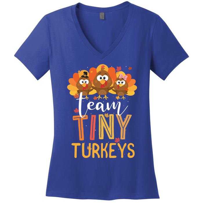 Team Tiny Turkeys Nurse Turkey Thanksgiving Fall Nicu Nurse Gift Women's V-Neck T-Shirt