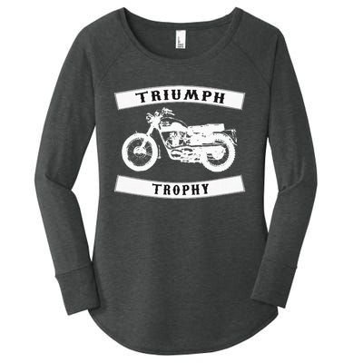 Triumph Tr6 Trophy Classic Motor Cycle Women's Perfect Tri Tunic Long Sleeve Shirt