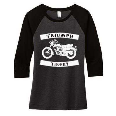 Triumph Tr6 Trophy Classic Motor Cycle Women's Tri-Blend 3/4-Sleeve Raglan Shirt