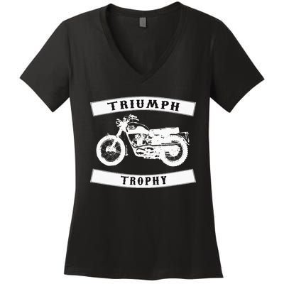 Triumph Tr6 Trophy Classic Motor Cycle Women's V-Neck T-Shirt