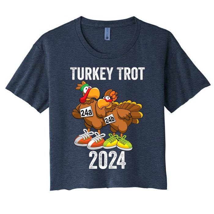 Thanksgiving Turkey Trot Squad 2024 Trot Race Couple Funny Women's Crop Top Tee