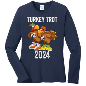 Thanksgiving Turkey Trot Squad 2024 Trot Race Couple Funny Ladies Long Sleeve Shirt