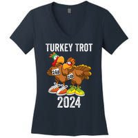 Thanksgiving Turkey Trot Squad 2024 Trot Race Couple Funny Women's V-Neck T-Shirt