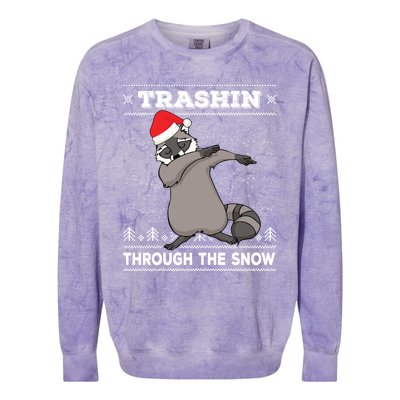 Trashin Through The Snow Dabbing Raccoon Merry Trashmas Dab Cute Gift Colorblast Crewneck Sweatshirt