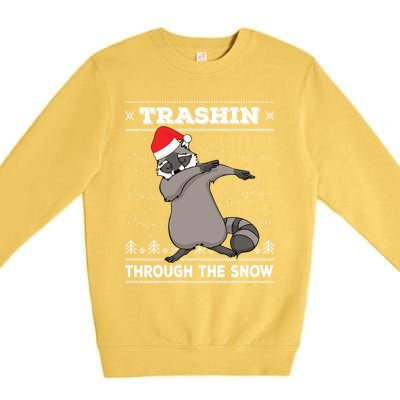 Trashin Through The Snow Dabbing Raccoon Merry Trashmas Dab Cute Gift Premium Crewneck Sweatshirt