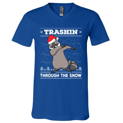 Trashin Through The Snow Dabbing Raccoon Merry Trashmas Dab Cute Gift V-Neck T-Shirt