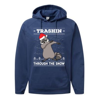 Trashin Through The Snow Dabbing Raccoon Merry Trashmas Dab Cute Gift Performance Fleece Hoodie