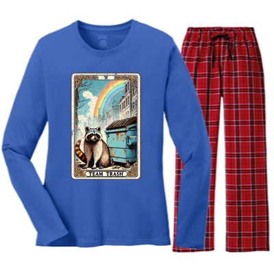 Team Trash Tarot Card Mystic Raccoon Women's Long Sleeve Flannel Pajama Set 