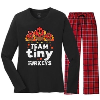 Team Tiny Turkeys Cute Thanksgiving Day Nicu Nurse Teacher Women's Long Sleeve Flannel Pajama Set 