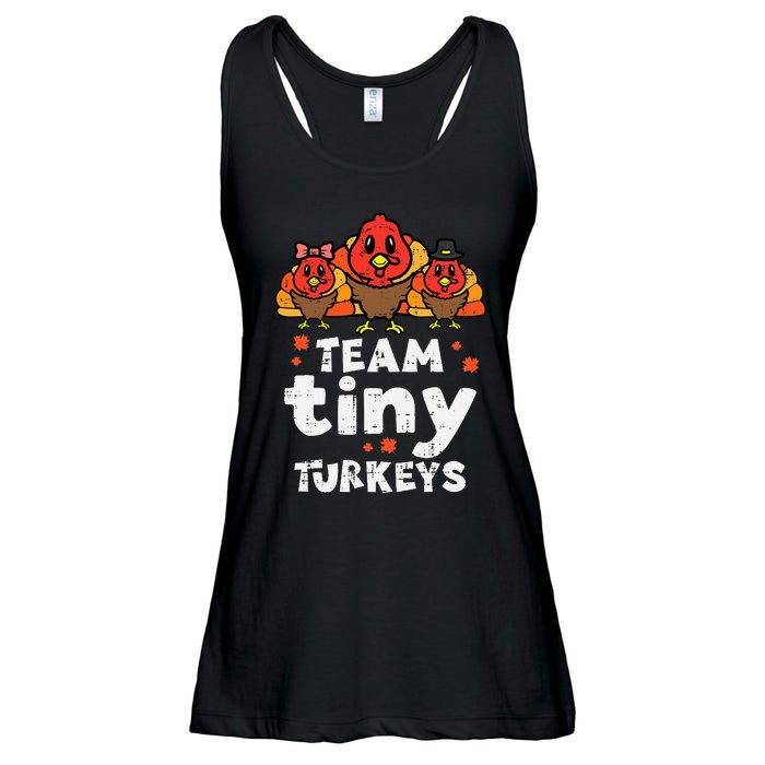 Team Tiny Turkeys Cute Thanksgiving Day Nicu Nurse Teacher Ladies Essential Flowy Tank