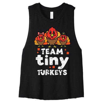 Team Tiny Turkeys Cute Thanksgiving Day Nicu Nurse Teacher Women's Racerback Cropped Tank