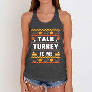 Talk Turkey To Me Thanksgiving Ugly Funny Gift Women's Knotted Racerback Tank