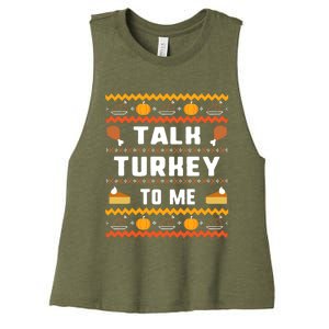 Talk Turkey To Me Thanksgiving Ugly Funny Gift Women's Racerback Cropped Tank